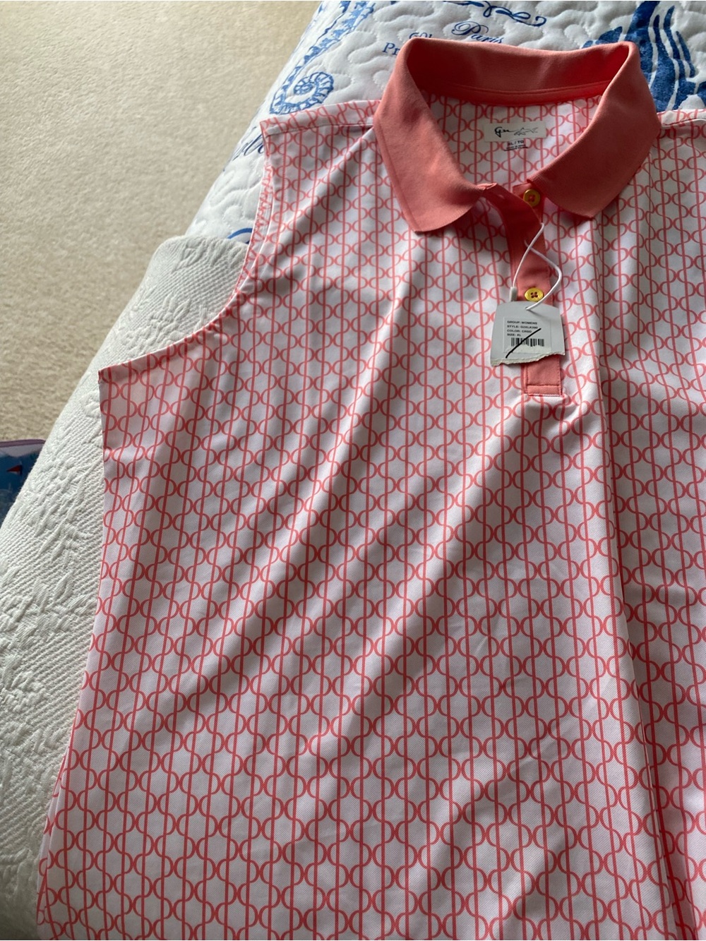 Greg Norman Collection Coral & White Geo Print Polo